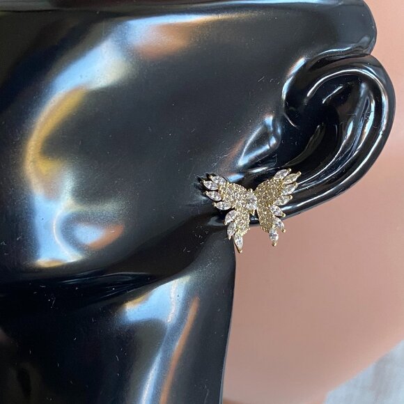 FAC Pave CZ Sparkling Butterly Gold Tone Earrings NWT - Picture 3 of 7